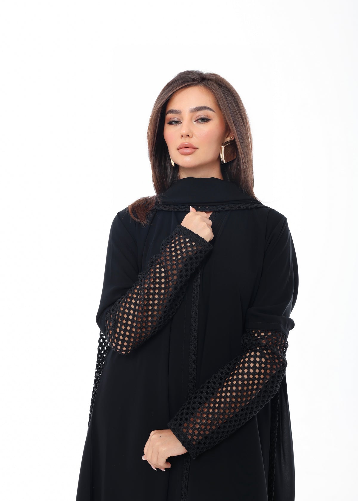 Black Tricot Sleeve Abaya