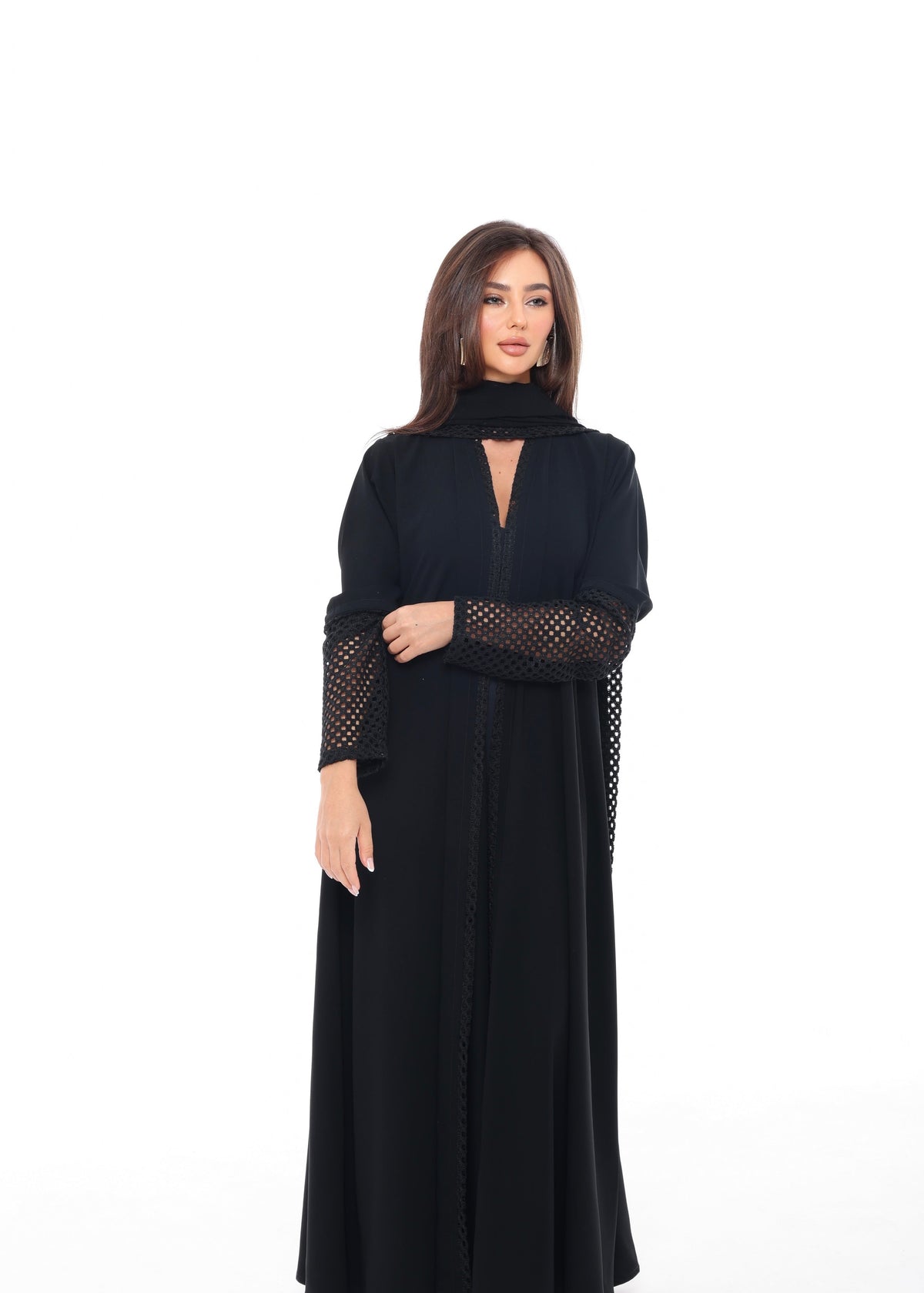 Black Tricot Sleeve Abaya