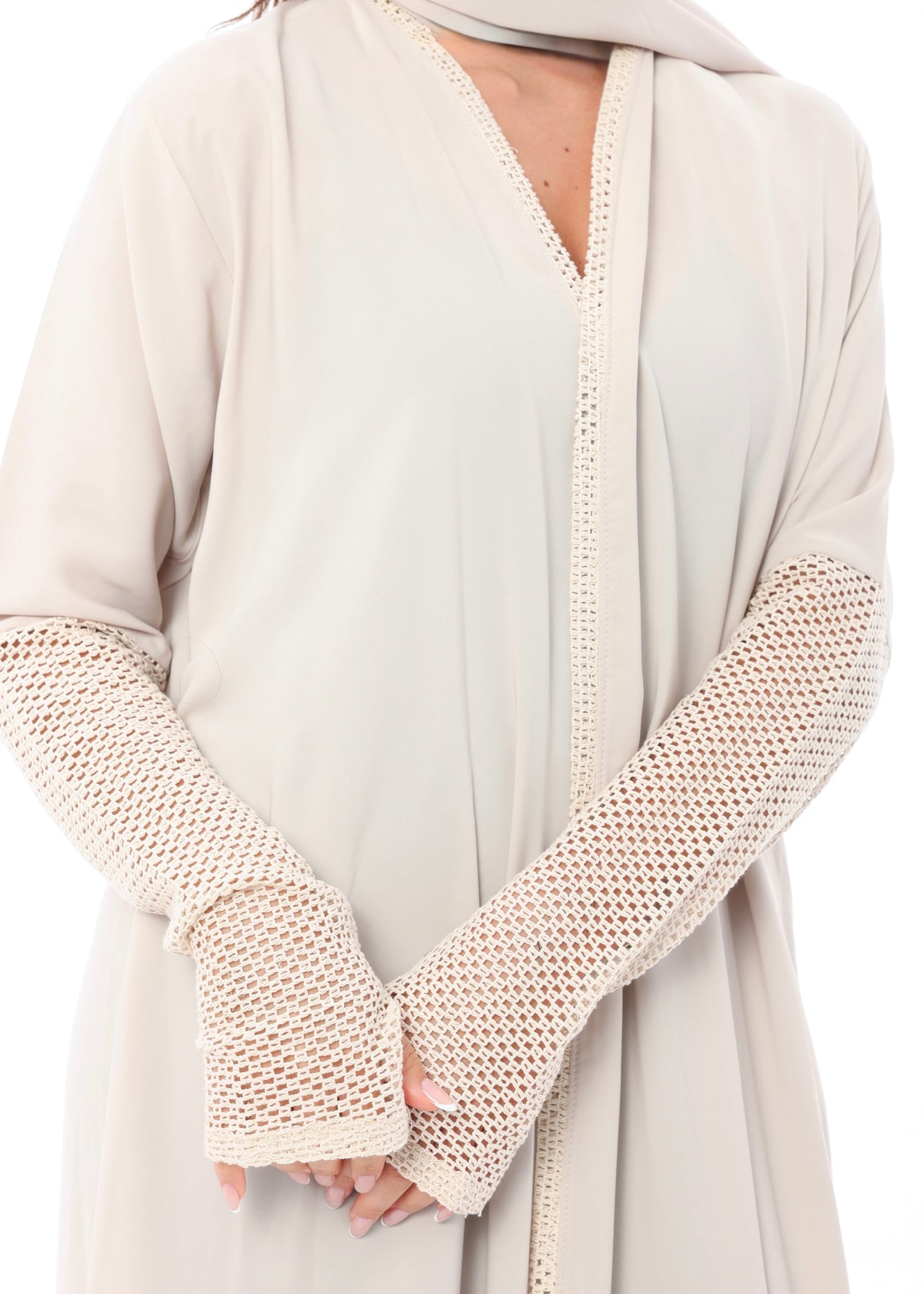 Beige Crochet Cuff Abaya