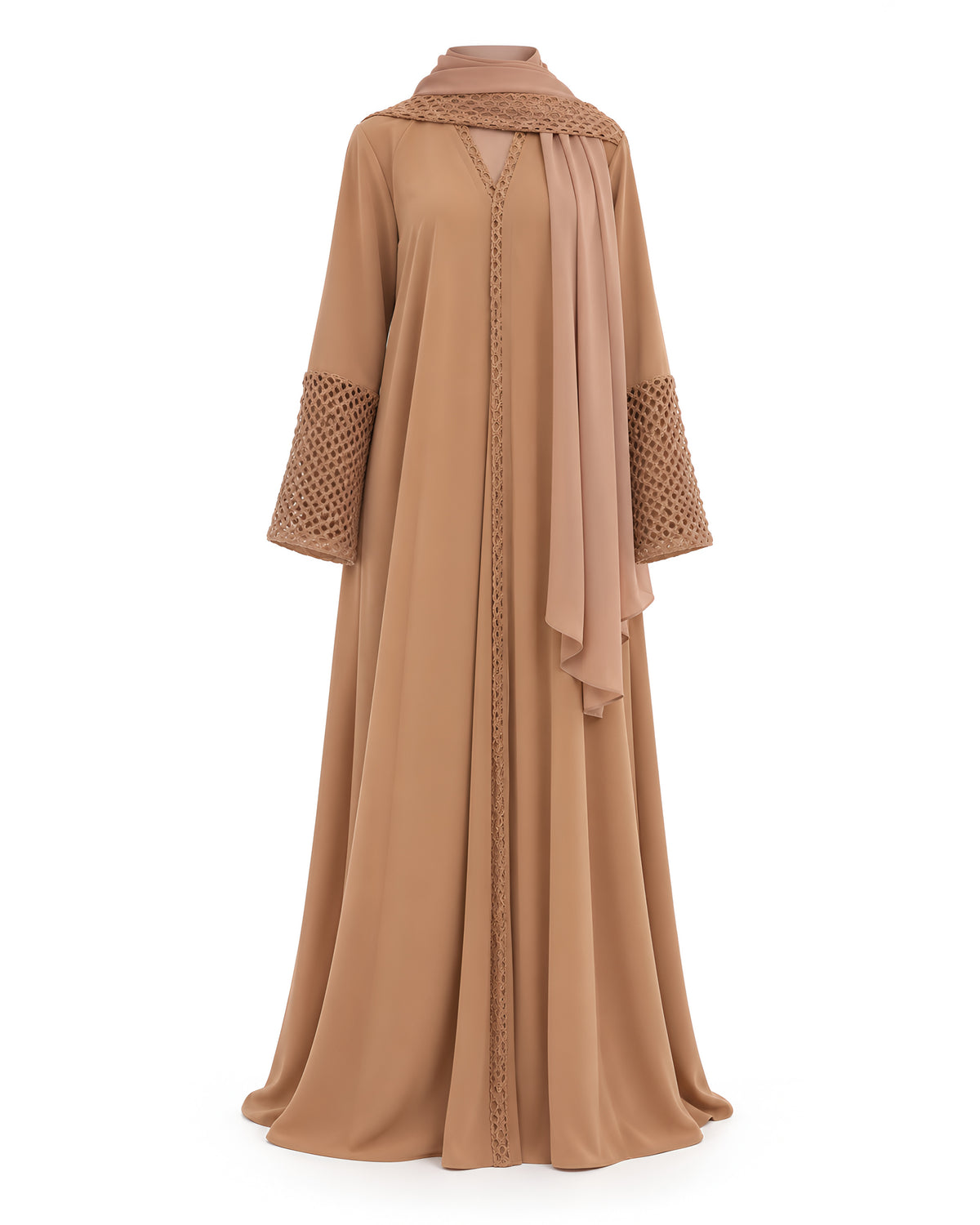 Camel Tricot Sleeve Abaya