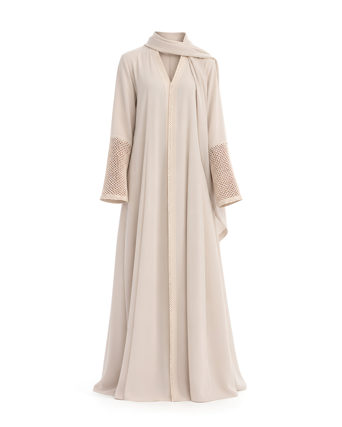 Beige Crochet Cuff Abaya