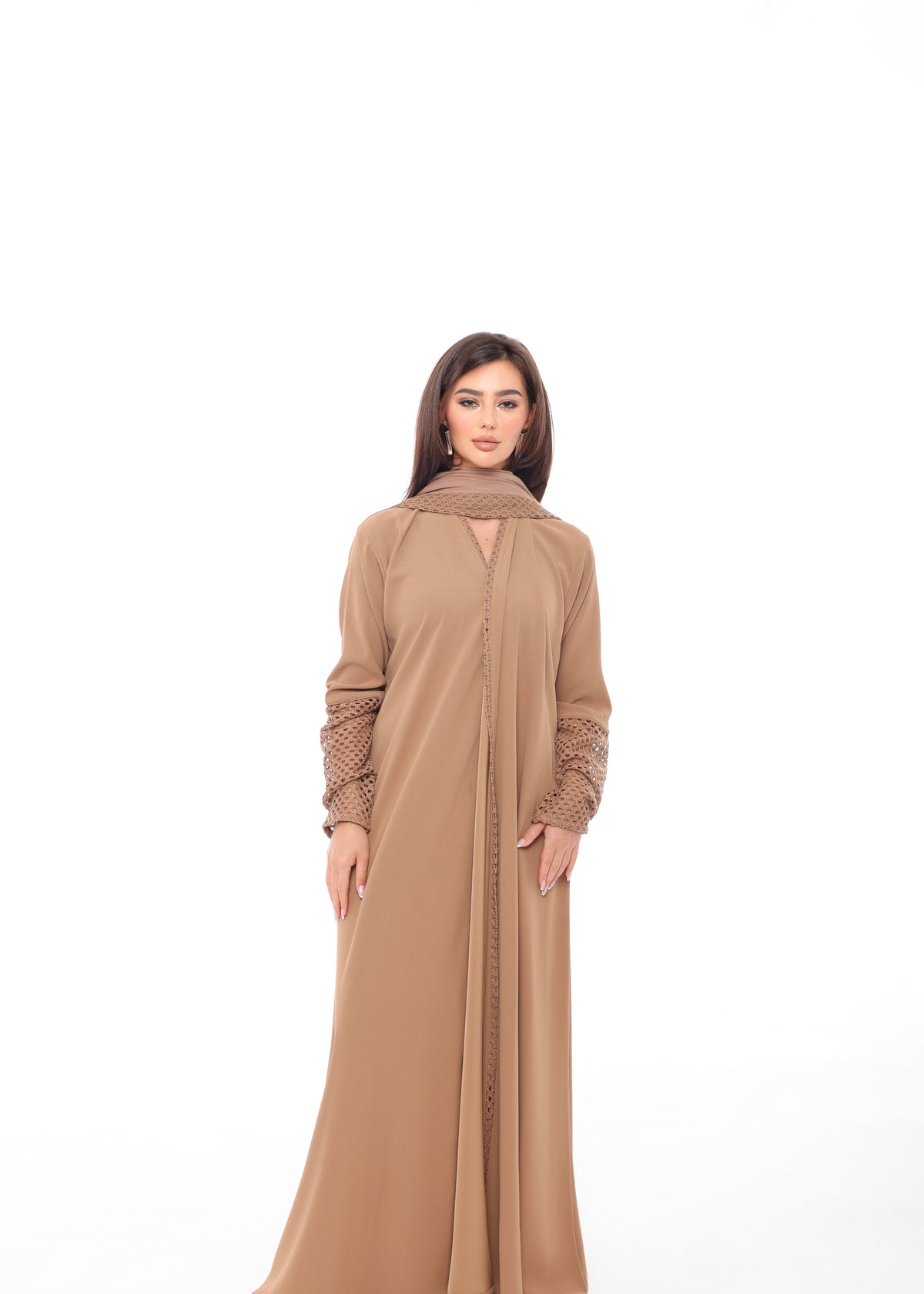 Camel Tricot Sleeve Abaya