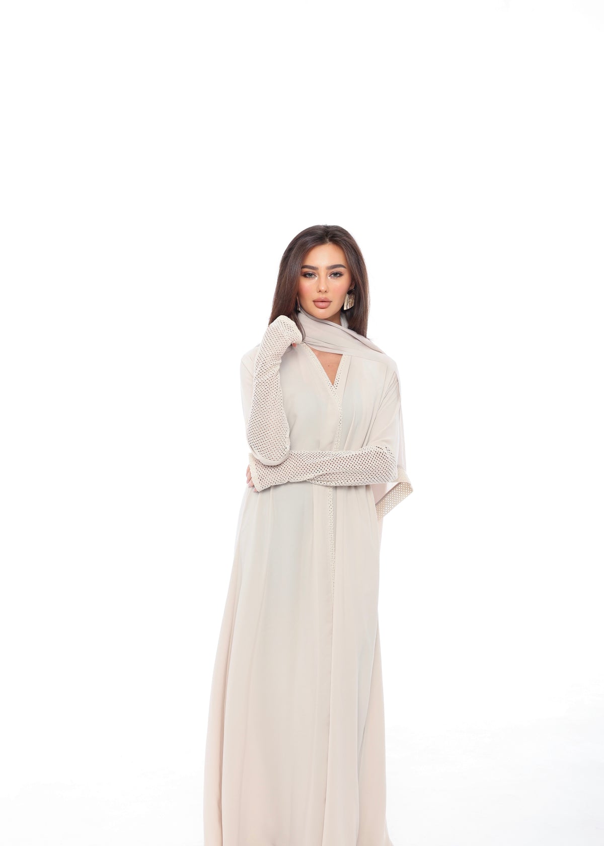 Beige Crochet Cuff Abaya