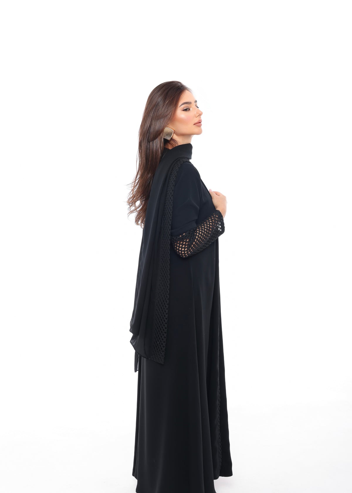 Black Tricot Sleeve Abaya