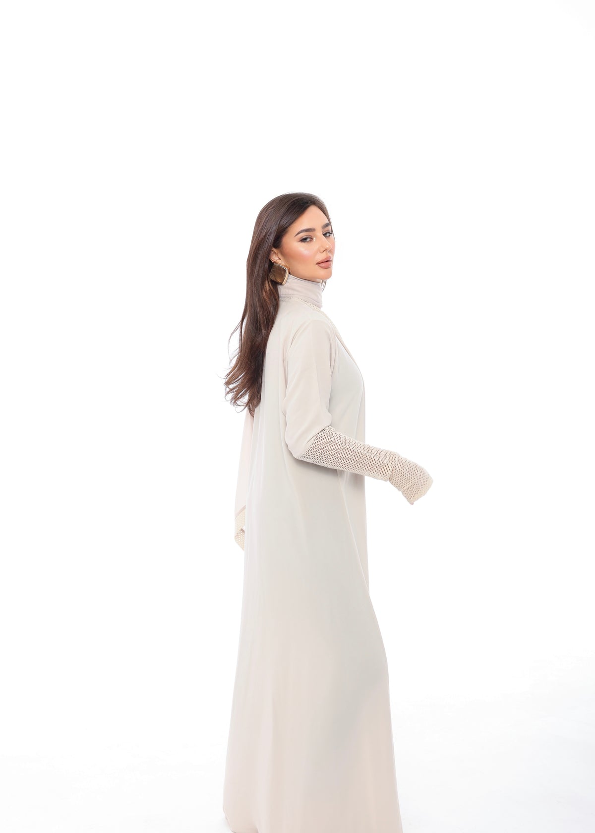 Beige Crochet Cuff Abaya
