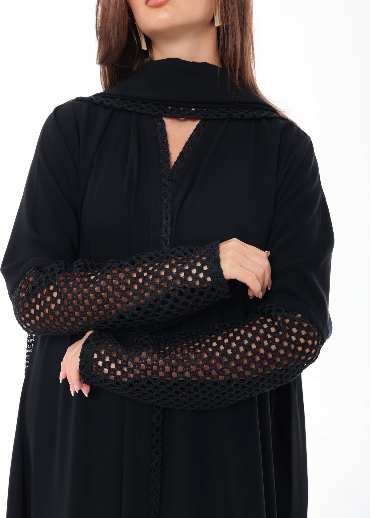 Black Tricot Sleeve Abaya