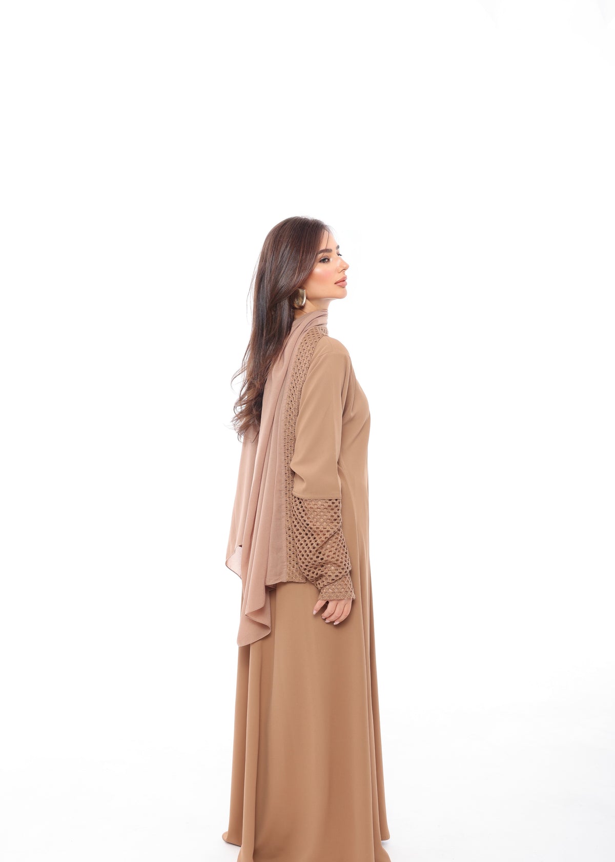 Camel Tricot Sleeve Abaya
