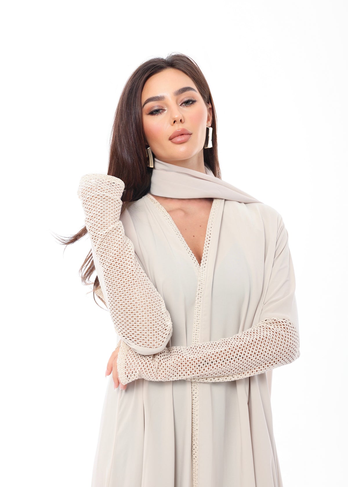 Beige Crochet Cuff Abaya