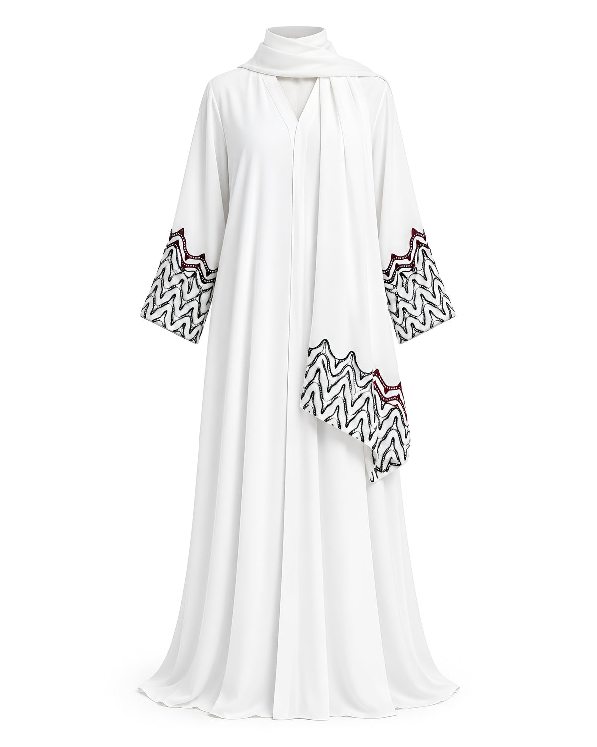 White Wave Appliqué Abaya
