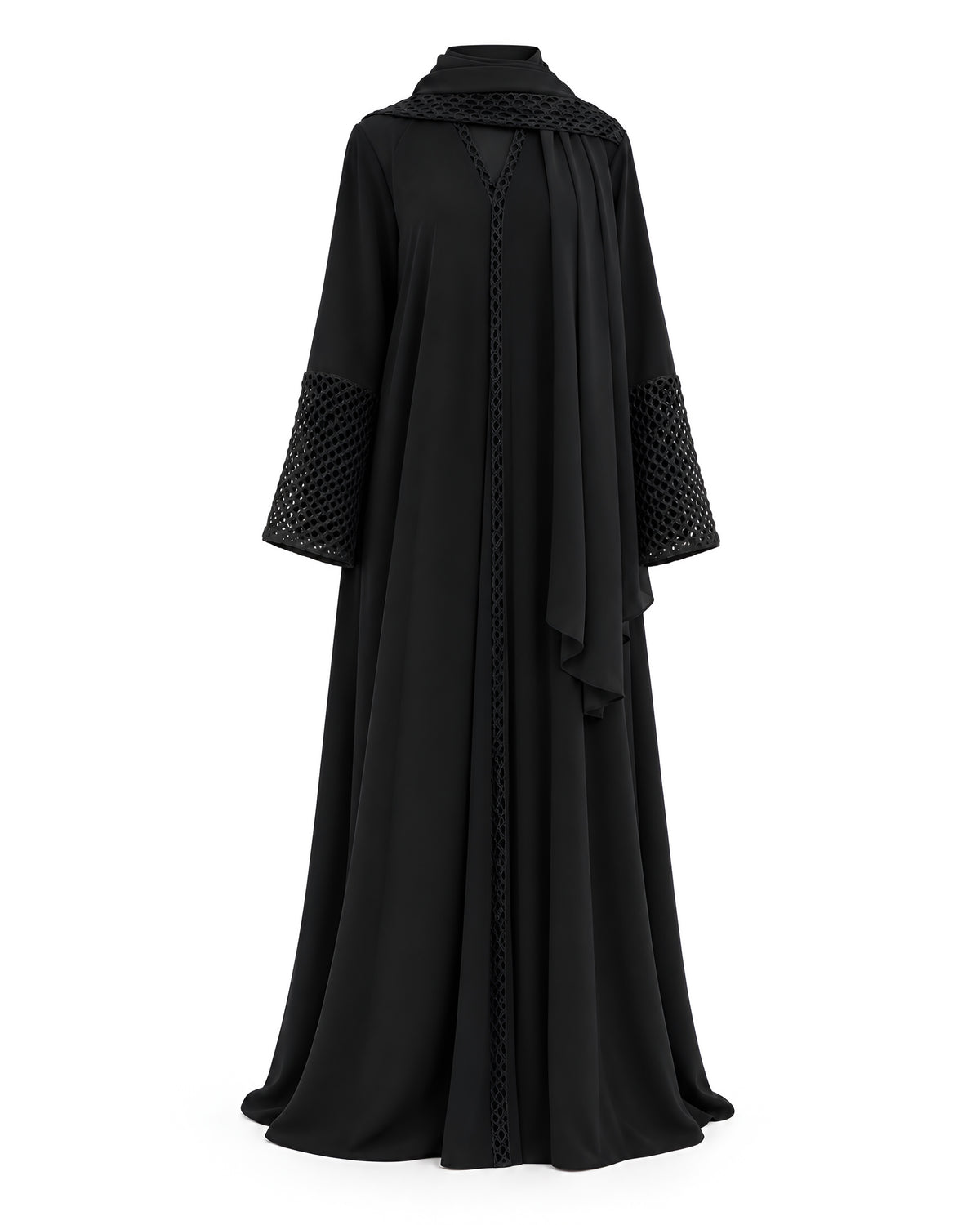 Black Tricot Sleeve Abaya